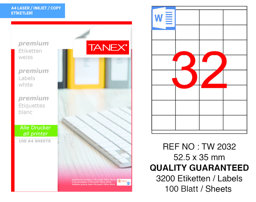 Tanex TW-2032 52,5 mm x 35 mm Lazer Etiket resmi