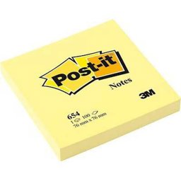 3M Post-it 654 Yapışkanlı Not Kağıdı 76 mm x 76 mm 100 Yaprak Sarı resmi