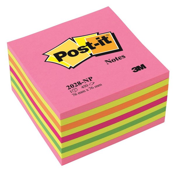 3M Post-it 2028NP Yapışkanlı Not Kağıdı 76 mm x 76 mm Gökkuşağı Pembe Renkler 450 Yaprak resmi