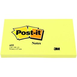 3M Post-it 655 Yapışkanlı Not Kağıdı 76 mm x 127 mm 100 Yaprak Sarı resmi