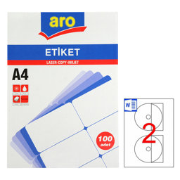 Aro AE-CD/DVD Beyaz CD ve DVD Etiketi 116 mm X 41 mm 2'li ( 100 Sayfa ) resmi