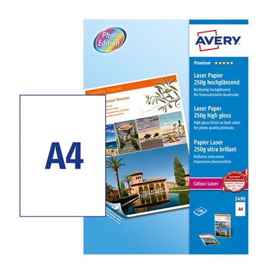 Avery 2498 A4 Renkli Lazer Gramajlı Fotokopi Kağıdı - 250 gr 100 yaprak  resmi