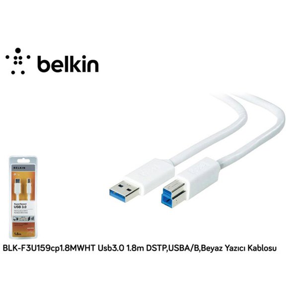 Belkin BLK-F3U159cp1.8MWHT Usb 3.0 1.8M Yazıcı Kablosu Beyaz resmi