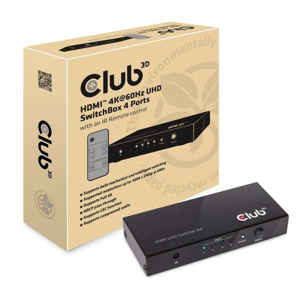 CLUB3D CSV-1370 HDMI 2.0 UHD Anahtar Kutusu 4 Bağlantı Noktası(Sinyal Çoğaltıcı ) resmi