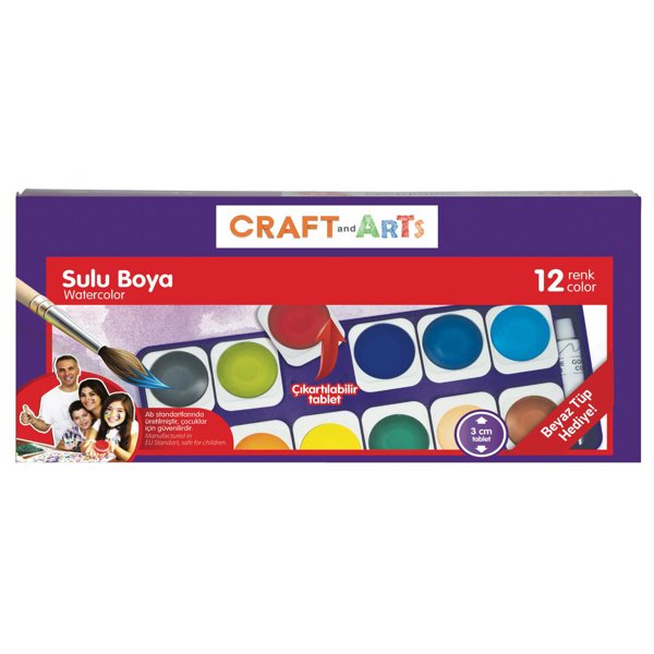 Craft And Arts Sulu Boya 12 Renk Değiştirilebilir Tablet resmi