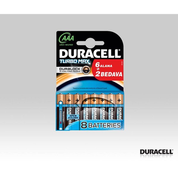 Duracell Turbo Max AAA 6+2 İnce Pil 8li resmi