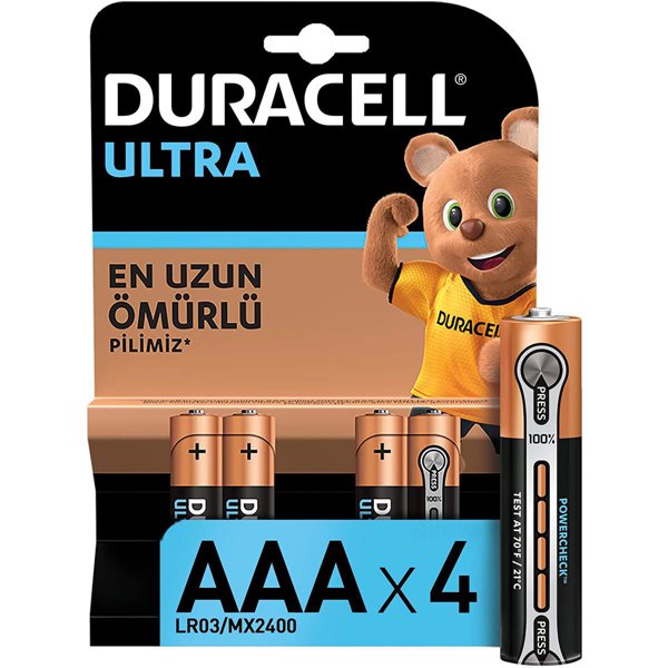 Duracell Ultra LR03 Alkalin AAA İnce Kalem Pil 4'lü resmi