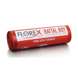 Florex Tıbbi Atık Baskılı Çöp Torbası Battal Kırmızı 72 x 95 resmi
