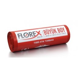 Florex Tıbbi Atık Baskılı Kırmızı Büyük Çöp Torbası 60x85 resmi