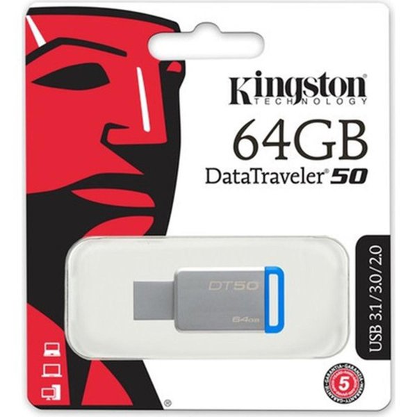 Kingston 64Gb USB 3.1 Memory Dt50/ 64Gb Flash Bellek Metal / Mavi resmi