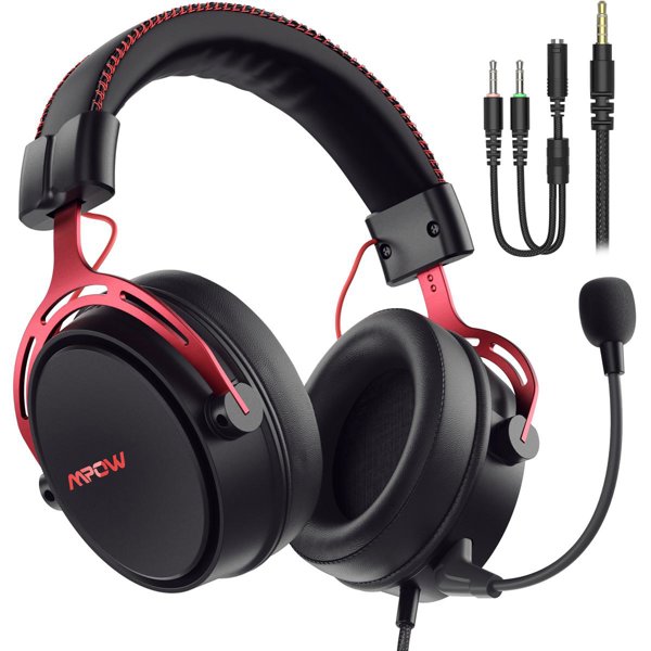 Mpow Air SE Gürültü Engelleyici Mikrofonlu Kablo Üzeri Kontrollü Oyuncu Kulaklığı Kırmızı resmi