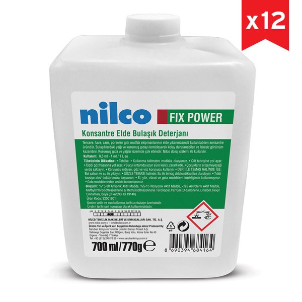 Nilco Fix Power Konsantre Elde Bulaşık Deterjanı Kartuş 700 ml 6 Adet resmi