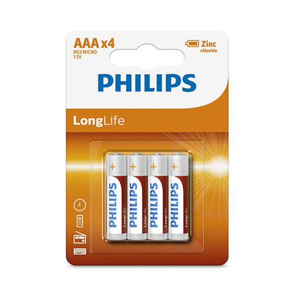 Philips R03L4B/97 Longlife İnce AAA 4'lü Pil resmi