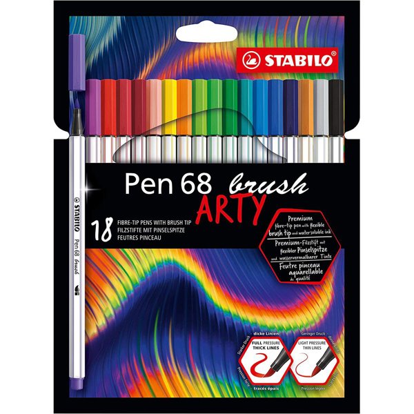 Stabilo Pen 68 Brush Arty Fırça Uçlu Keçeli Kalem Seti 18'li resmi