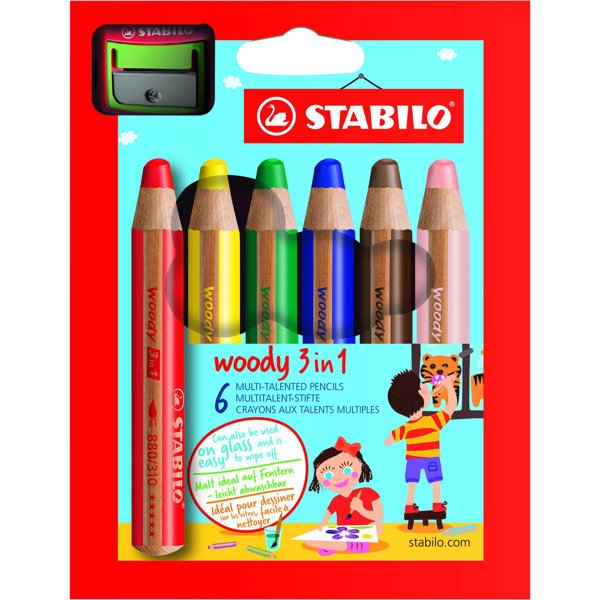 Stabilo Woody 3in1 6 Renk Kalem Seti + Kalemtıraş resmi