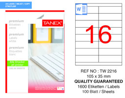 Tanex TW-2216 105 mm x 35 mm Beyaz Sevkiyat ve Lojistik Etiketi 16'lı resmi