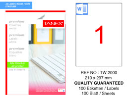 Tanex TW-2000 210 mm x 297 mm Sevkiyat ve Lojistik Etiketi resmi