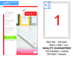 Tanex TW-2001 199.6 mm x 289.1 mm Beyaz Etiket Tekli resmi