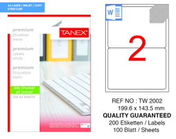 Tanex TW-2002 199.6 mm x 143.5 mm Beyaz Sevkiyat ve Lojistik Etiketi 2'li resmi
