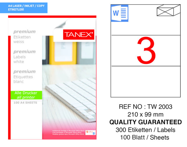 Tanex TW-2003 210 mm x 99 mm Beyaz Sevkiyat ve Lojistik Etiketi 3'lü resmi