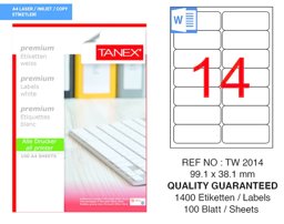 Tanex TW-2014 99.1 mm x 38.1 mm Beyaz Etiket 14'lü resmi