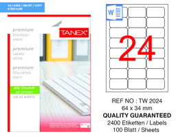 Tanex TW-2024 64 mm x 34 mm Beyaz Adresleme ve Postalama Etiketi 24'lü resmi