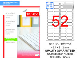 Tanex TW-2052 46.4 mm x 21.2 mm Beyaz Etiket 52'li resmi