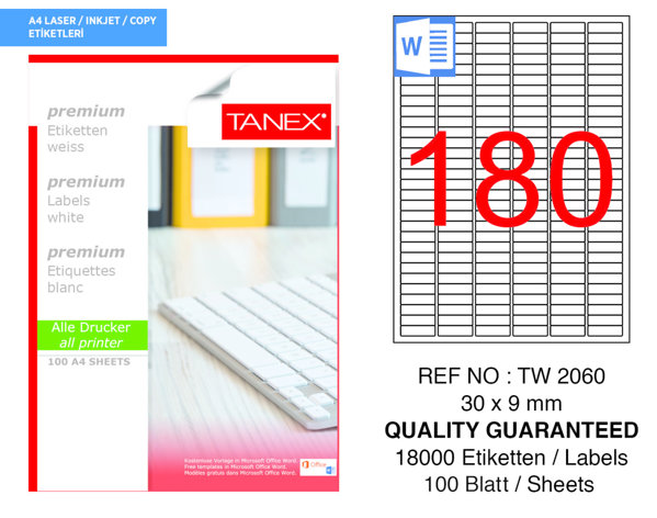 Tanex TW-2060 30 mm x 9 mm Beyaz Etiket 180'li resmi