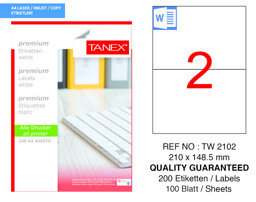 Tanex TW-2102 210 mm x 148.5 mm Beyaz Sevkiyat ve Lojistik Etiketi 2'li resmi