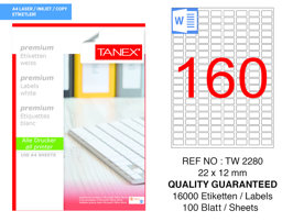 Tanex TW-2280 22 mm x 12 mm Beyaz Etiket 160'lı resmi