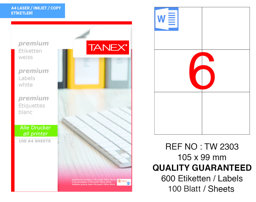 Tanex TW-2303 105 mm x 99 mm Beyaz Sevkiyat ve Lojistik Etiketi 6'lı resmi