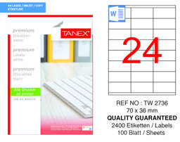 Tanex TW-2736 70 mm x 36 mm Beyaz Adresleme ve Postalama Etiketi 24'lü resmi