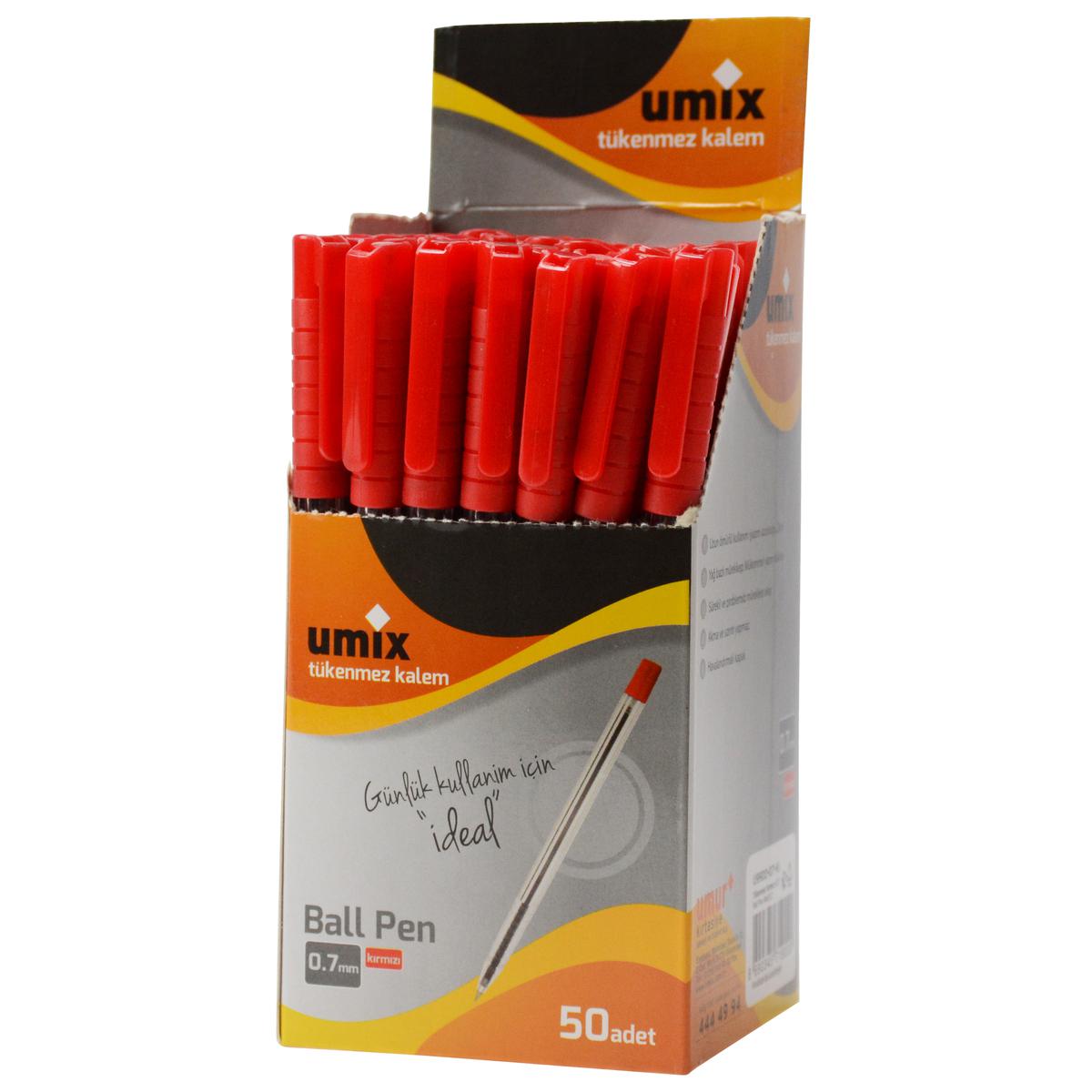 Umix Ball Pen Kalem 0.7 mm 50'li Paket Kırmızı resmi